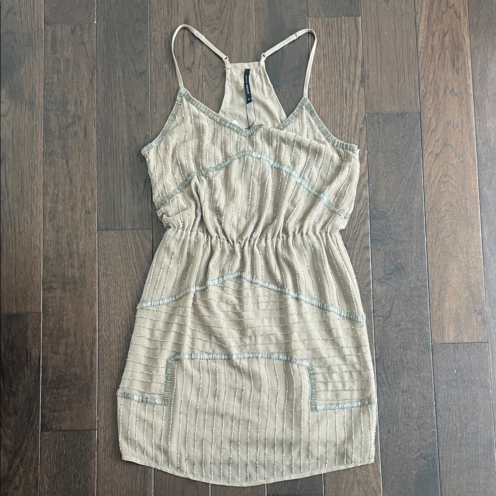 Walter Baker Beige Mini Dress with Silver Bead Accents